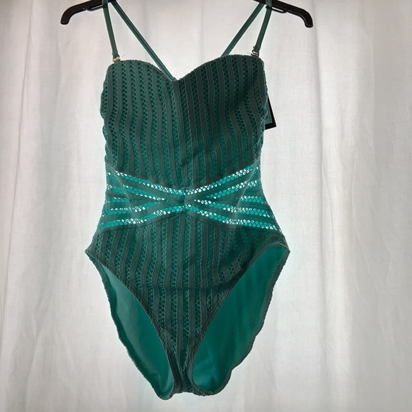 Kenneth Cole Aqua/Teal/Turquoise crochet cutout one piece XL NWT - Picture 5 of 10